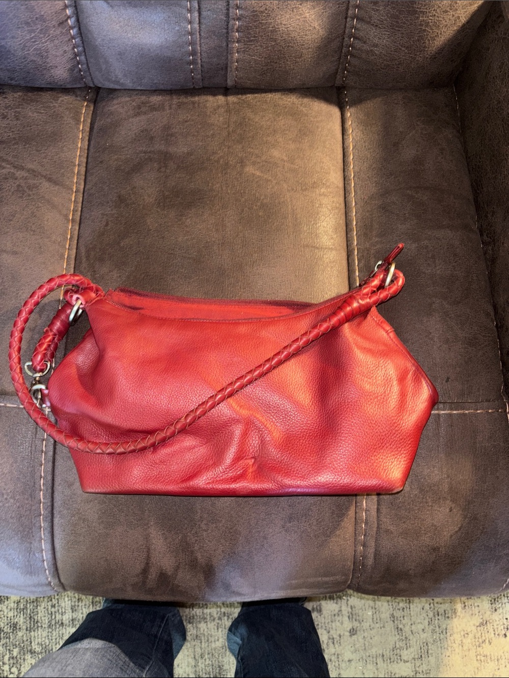 Paradox Red Braided-Handle Leather Shoulder Bag